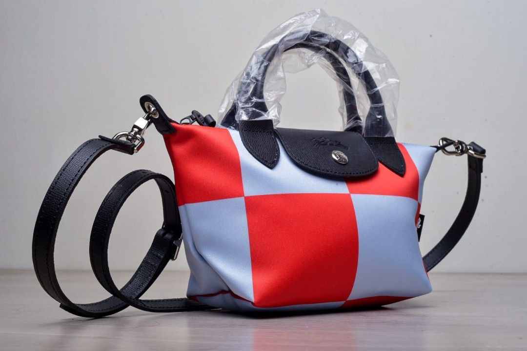 AzuraMart Longchamp Li Pliage Neo Top Handle Bag W long Strap Sky Blue Red L1500HDCH90 Mini with long strap