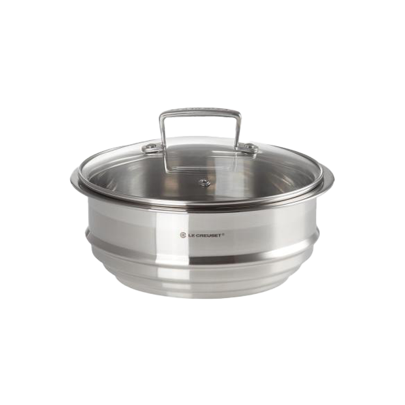 LE CREUSET MULTI-STEAMER WITH GLASS LID- STEEL HANDLE- STAINLESS STEEL- 20CM
