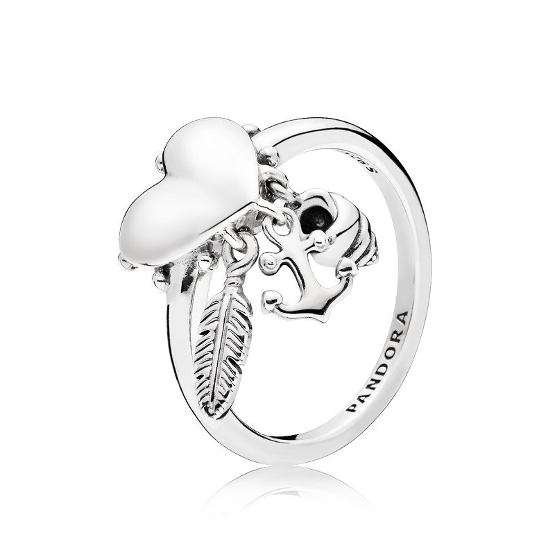 Pandora Ring - Anchor,Shell & Heart Silver - Size 52