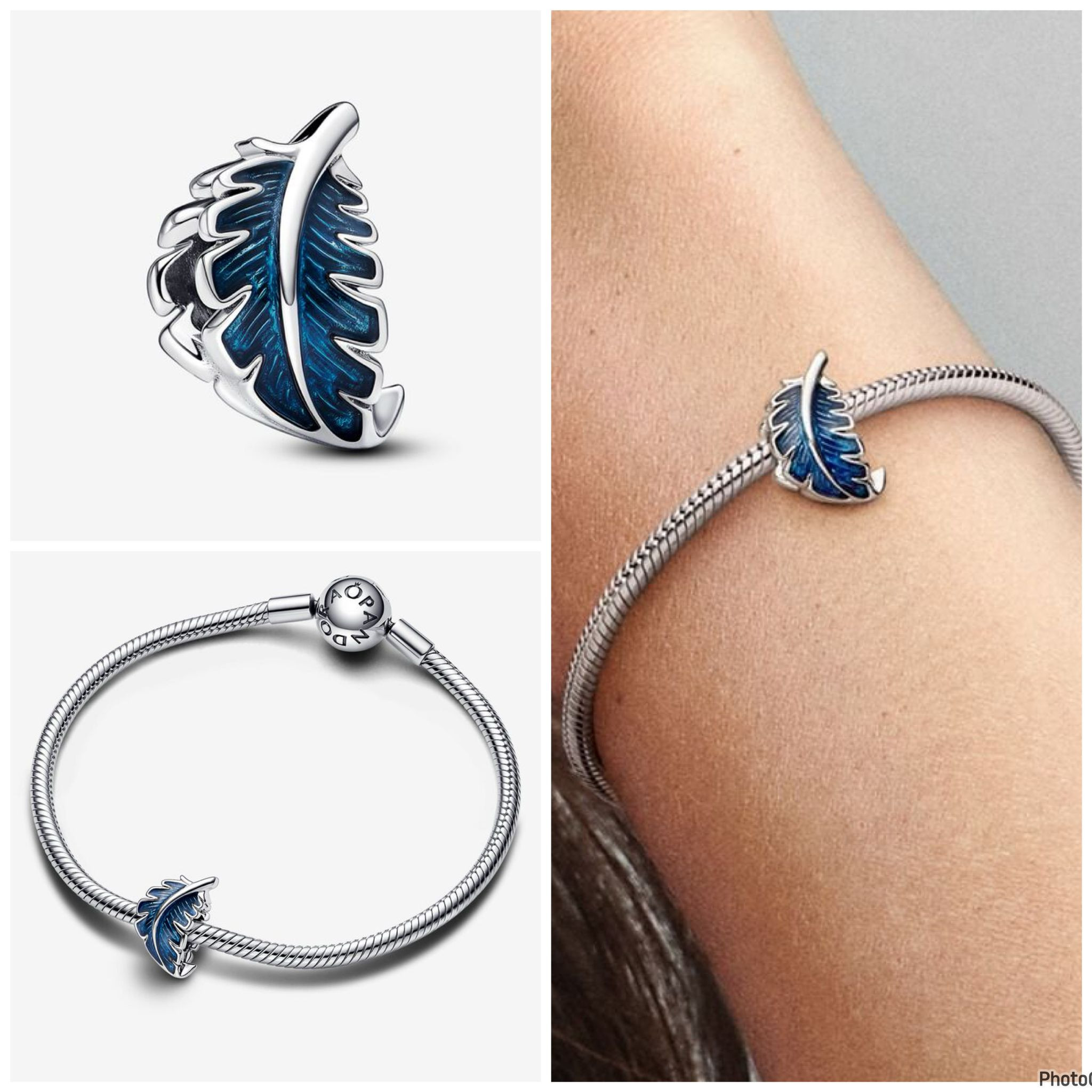 Pandora Charm - Blue Curved feather - One Size