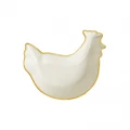 ZARA HEN-SHAPED EARTHENWARE SERVING DISH - CREAM/YELLOW TRIM - 30X28X7CM