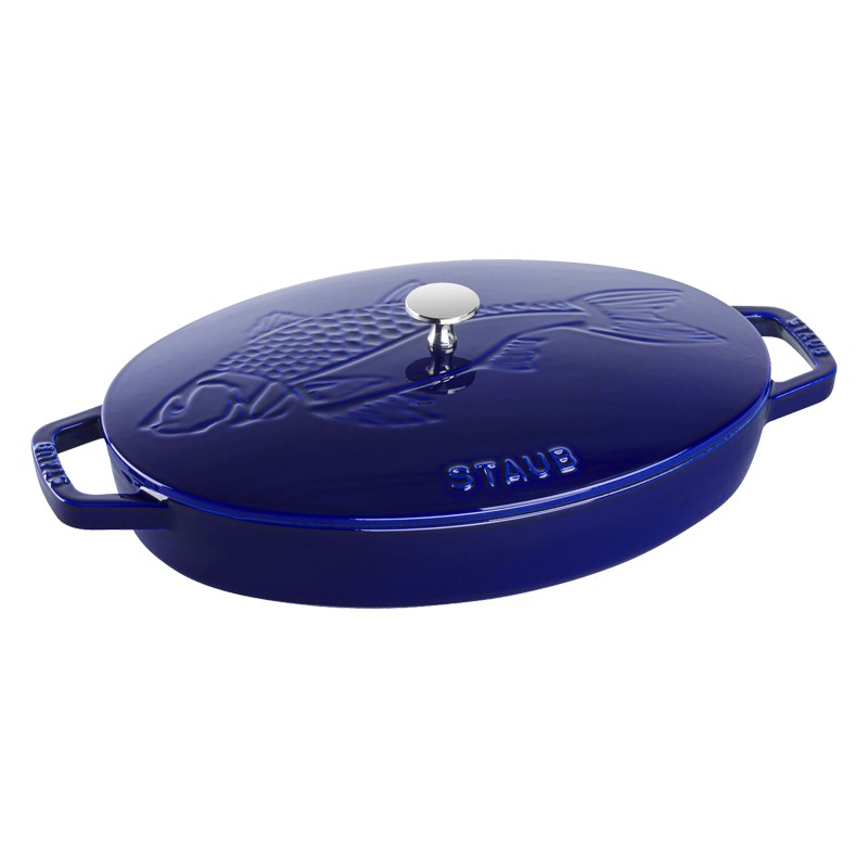 Staub Covered Dish Fish Drawing Oval 11223391 - Dark Blue - 33cm/ 2.8Liter