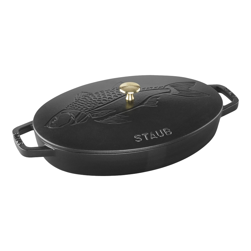 STAUB COVERED DISH FISH DRAWING OVAL