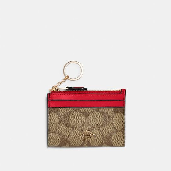 Coach Card Holder/Coin Purse/Keyring - IM/Khaki/Electric Red - 88208 / One Size