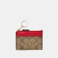 COACH CARD HOLDER/COIN PURSE/KEYRING - IM/KHAKI/ELECTRIC RED - 88208 / ONE SIZE