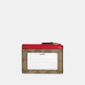 Coach Card Holder/Coin Purse/Keyring - IM/Khaki/Electric Red - 88208 / One Size