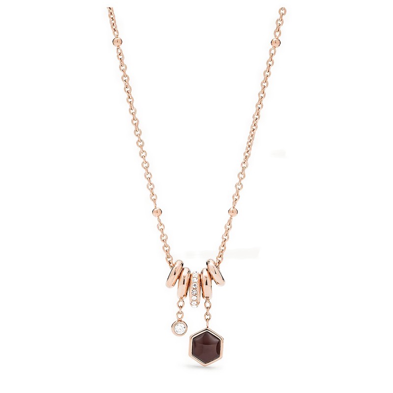 Fossil Necklace - Hexagon Rose Gold-Tone Stainless Steel - JF03063791
