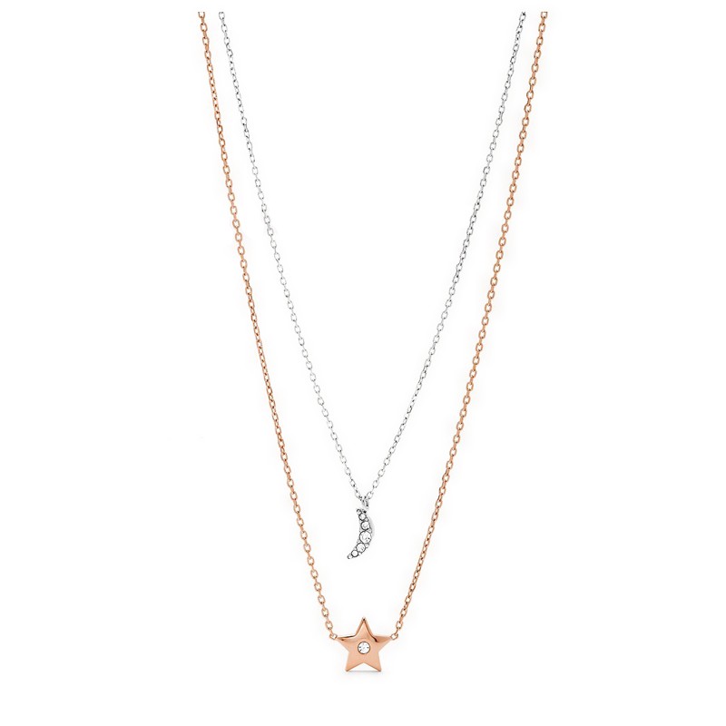 Fossil Necklace - Moon and Star Two-Tone Stainless Steel Convertible - JOF00520998