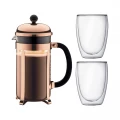 BODUM Chambord 8 Cup French Press Coffee Maker, Pavina Glass Set, 2 Pieces - cooper - 1 liter