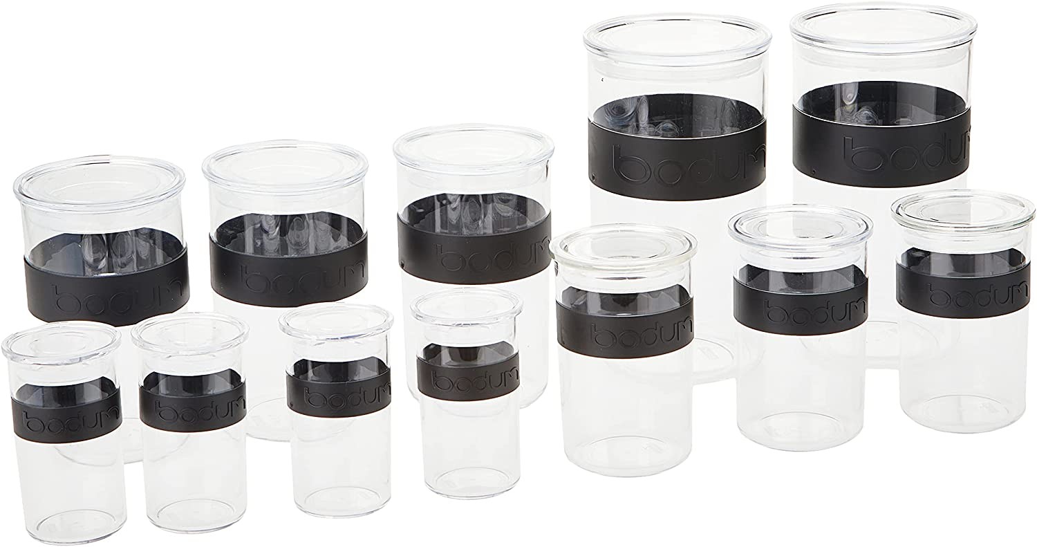 Bodum Storage Jar 4 x 0.25 l, 3 x 0.6 l, 3 x 1 l, 2 x 2 l - Black - Set of 12