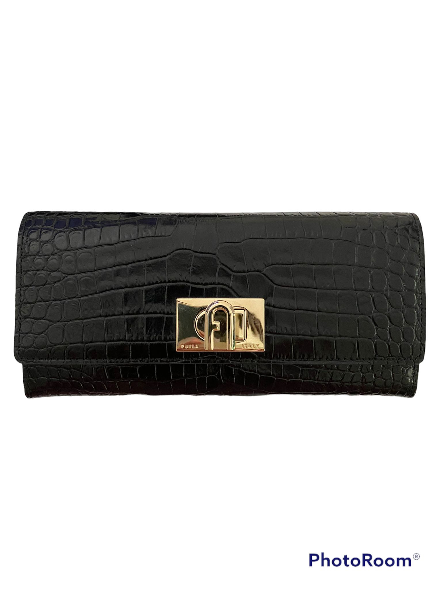 Furla Croco XL Zip Around - Nero / Black - Long