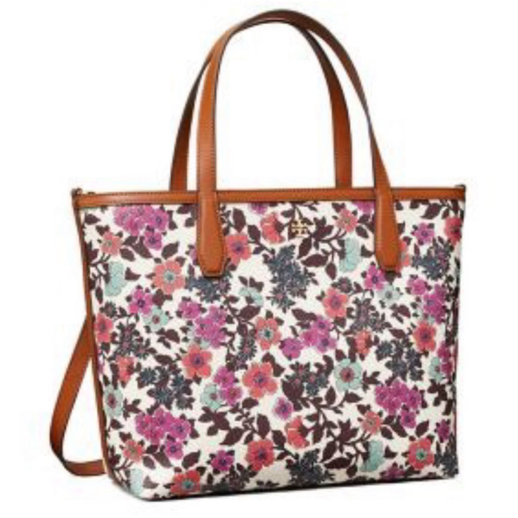 Tory Burch Kerrington Tote - Cream Red Blue Wallpaper Floral - Small 84763