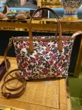 Tory Burch Kerrington Tote - Cream Red Blue Wallpaper Floral - Small 84763