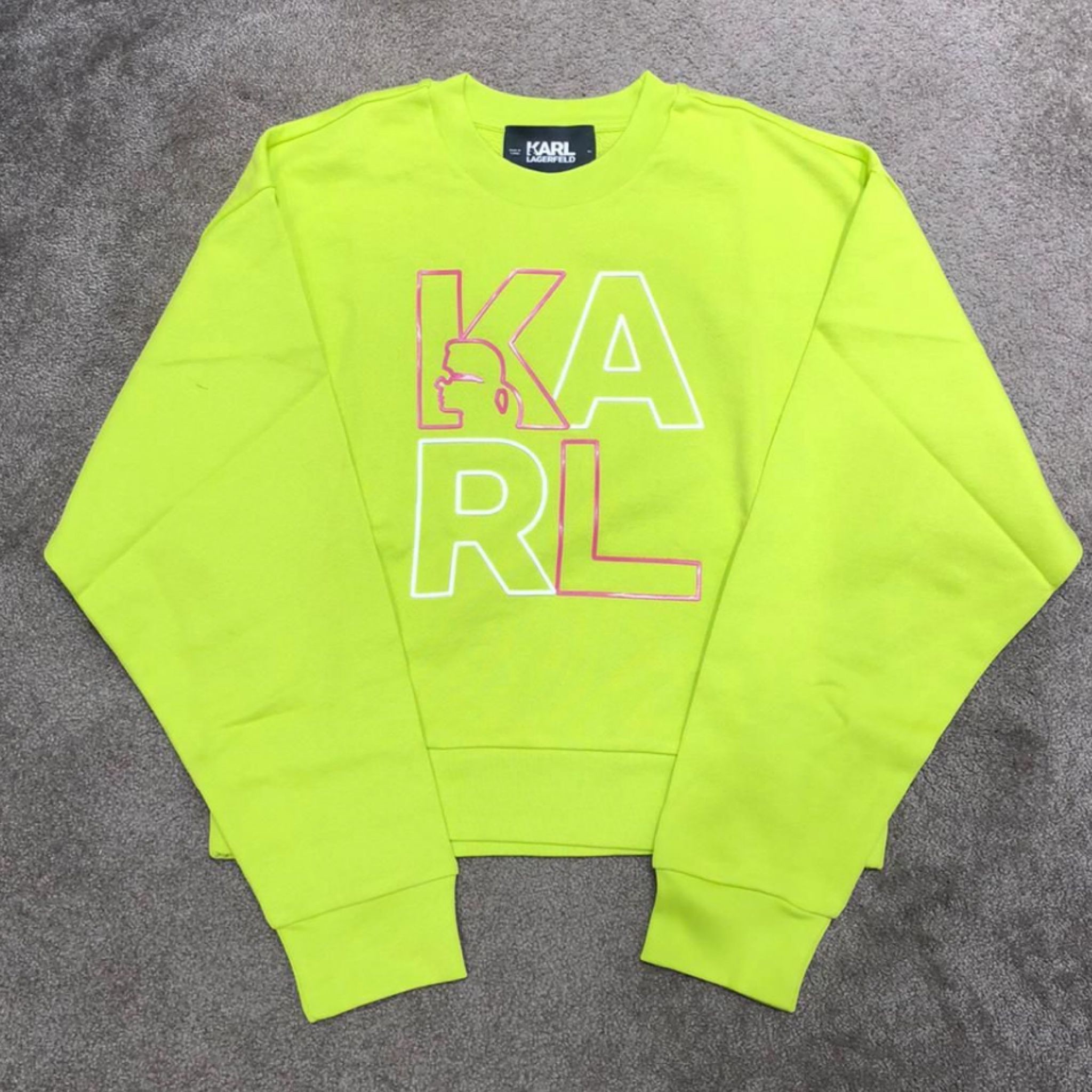 Karl Lagerfeld Crop Block Logo Sweatshirt 21FW180 - Lime - Size M