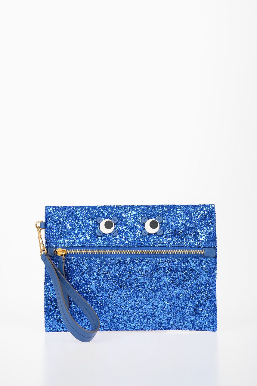 ANYA HINDMARCH POUCH CIRCULUS EYES - BLUE GLITTER - ONE SIZE