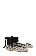 TORY BURCH MINNIE TRAVEL BALLET SHOE - BLACK/NEW IVORY GINGHAM - SIZE US 8