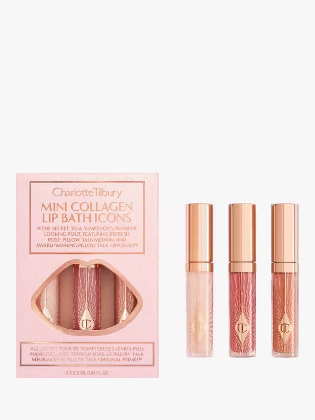 Charlotte Tilbury Collagen Lip Bath Icons - Refresh Rose / Pillow Talk / Pillow Talk Medium - Set of 3 / Mini