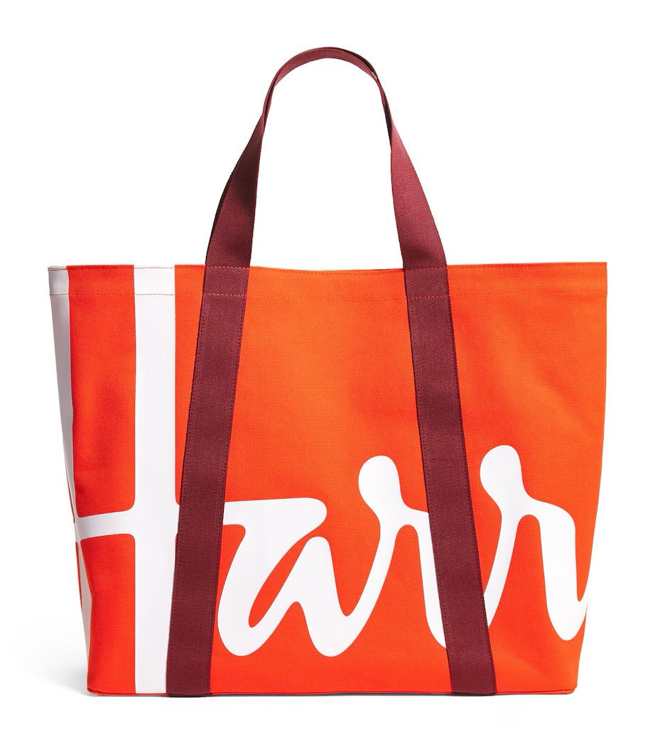 Harrods Contemp Logo Large Tote  - Orange / Berry - H39cm x W45cm x D19cm