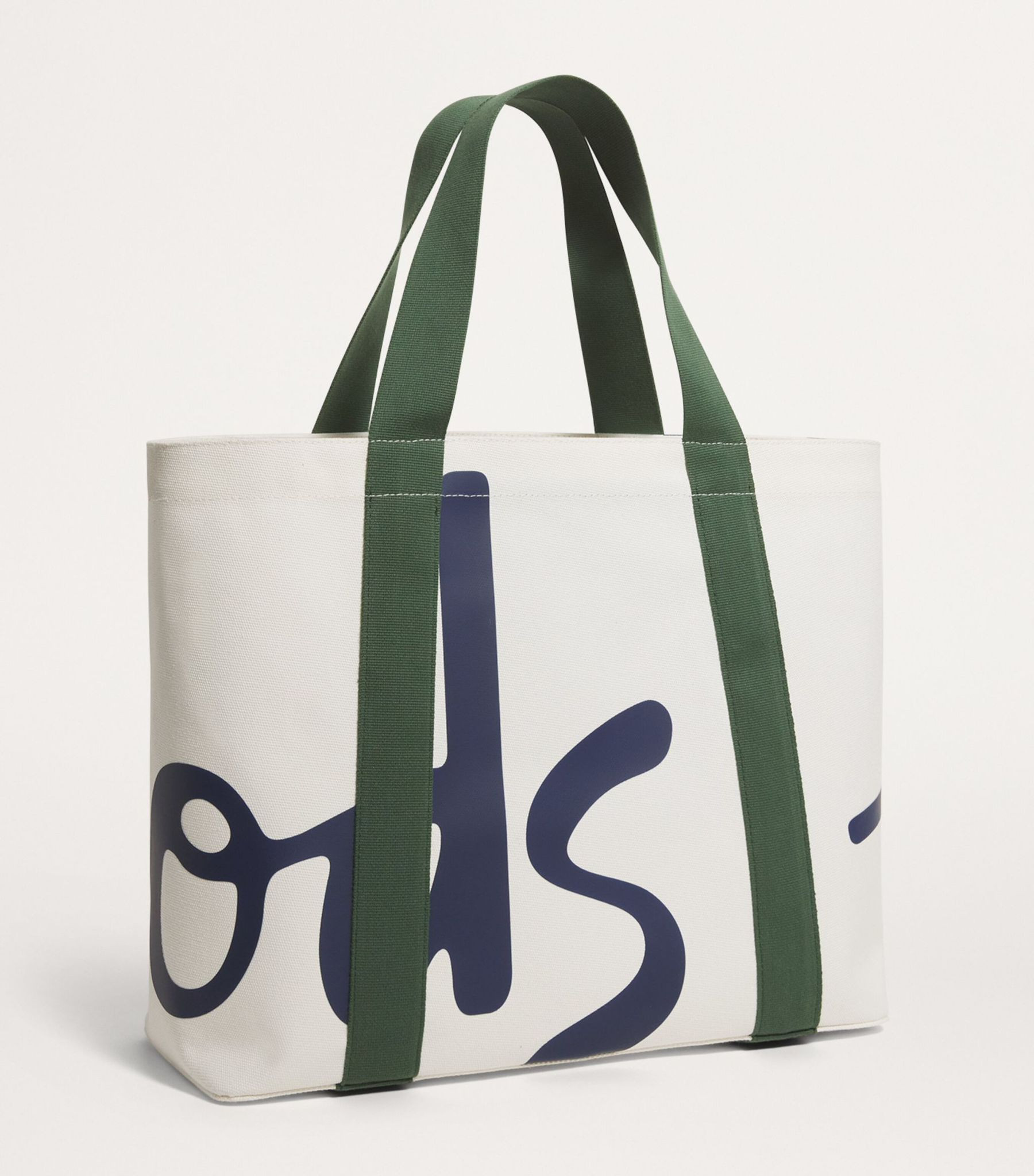 Harrods Canvas Tote - Ivory/Dark Green - Medium