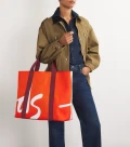 Harrods Contemp Logo Large Tote  - Orange / Berry - H39cm x W45cm x D19cm