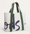 HARRODS CANVAS TOTE - IVORY/DARK GREEN - MEDIUM