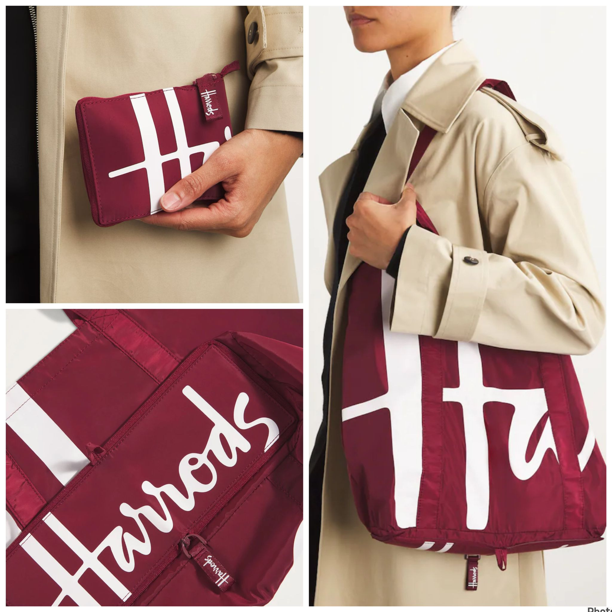 Harrods Foldaway Shopper Bag - Logo Berry - One Size