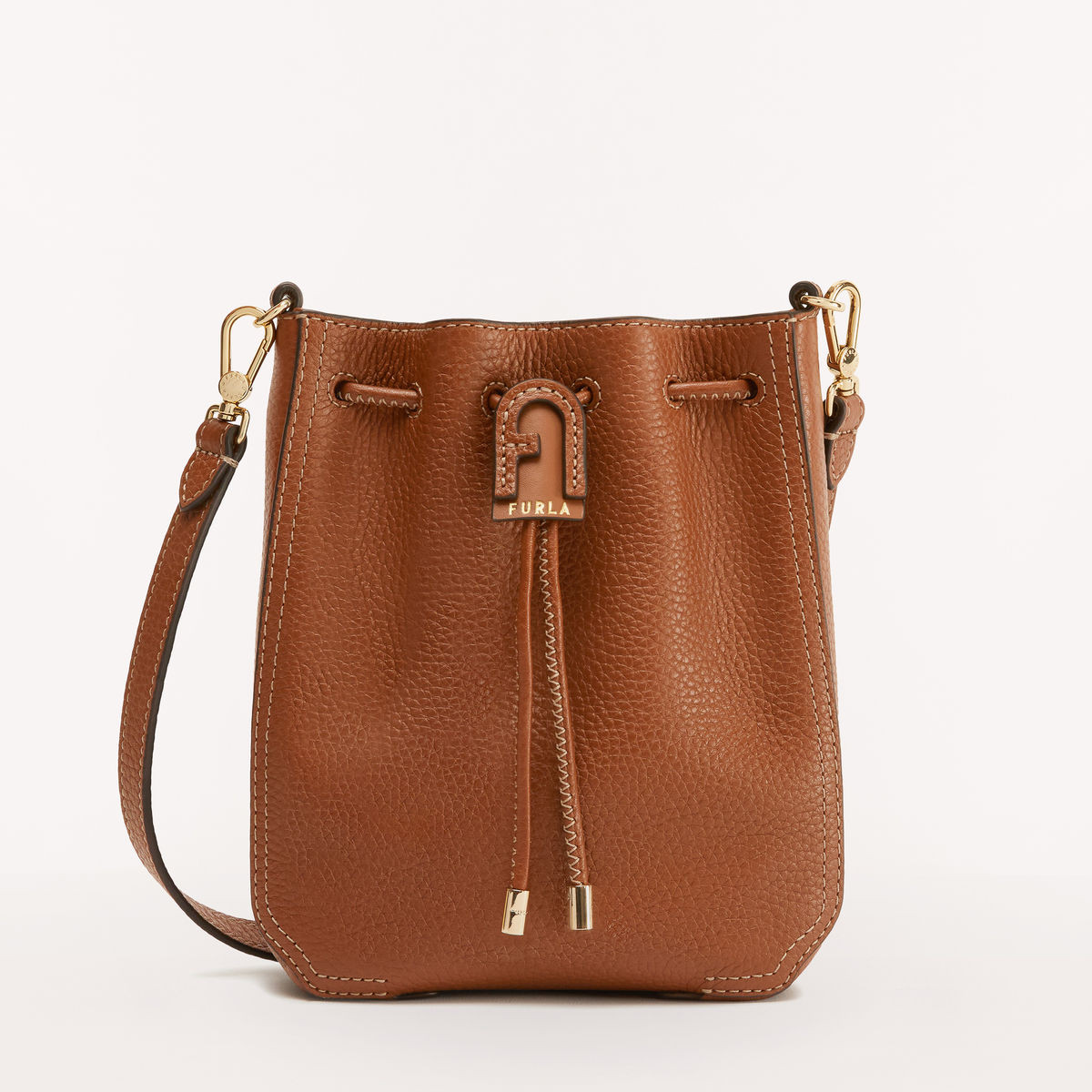 Furla Atena Bucket Drawstring - Cognac Crossbody - Small