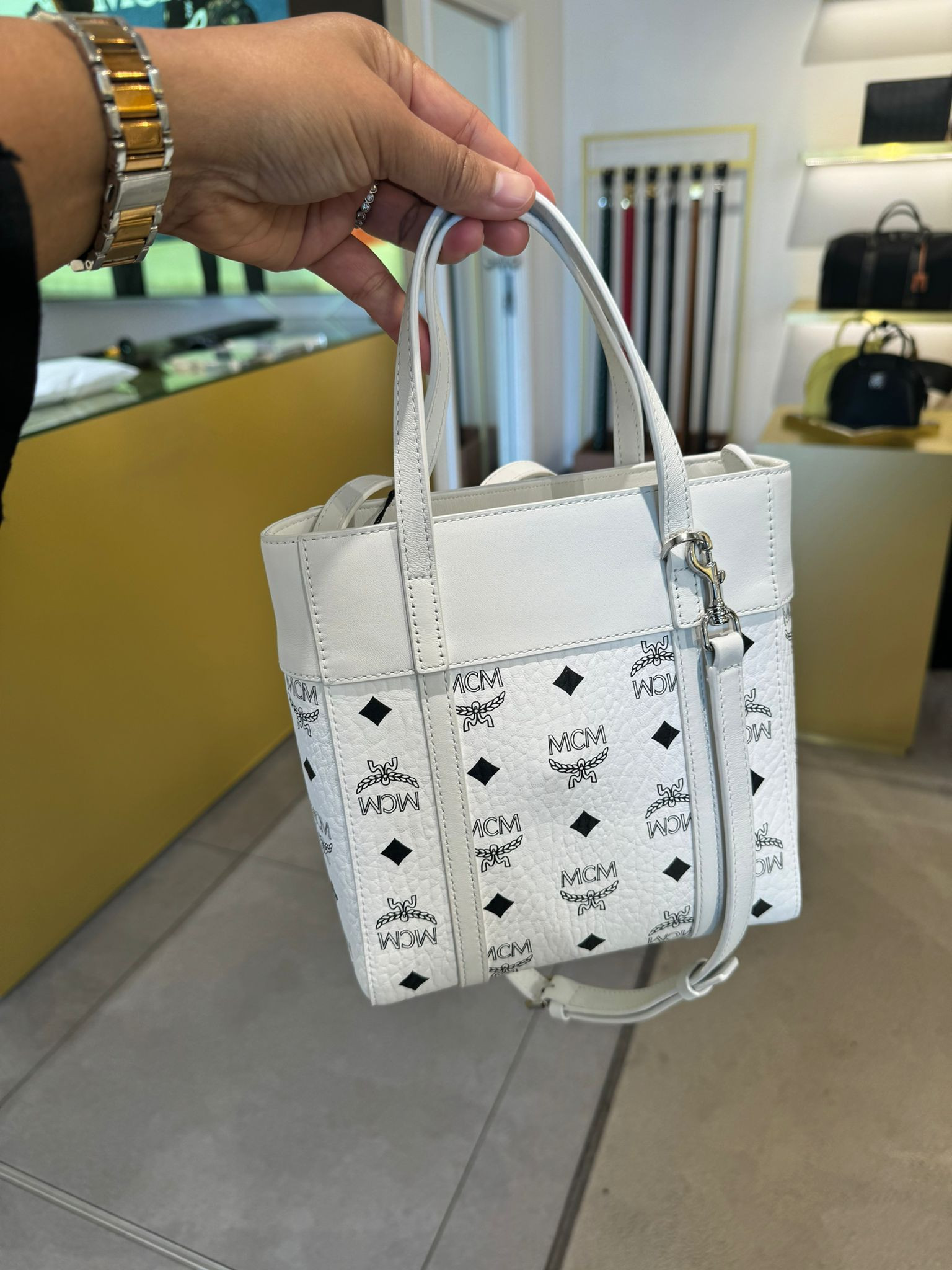 MCM Shopper Bag with long strap - White - MWPDSTA01WT001