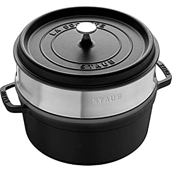 STAUB ROUND COCOTTE WITH STEAMER INSERT - Black - 26 CM