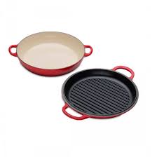 LE CREUSET SHALLOW CASSEROLE BRAISER WITH GRILL LID
