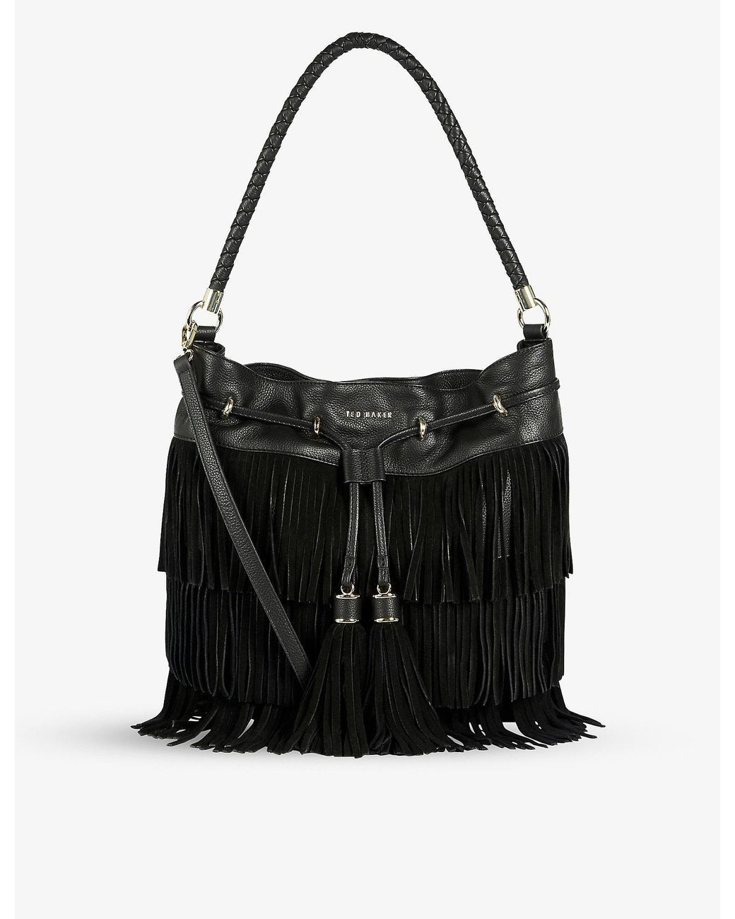 Ted Baker Braided Handle Fringe Bucket Hobo - Pinotta / Black - 254704 / One Size