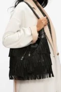 Ted Baker Braided Handle Fringe Bucket Hobo - Pinotta / Black - 254704 / One Size