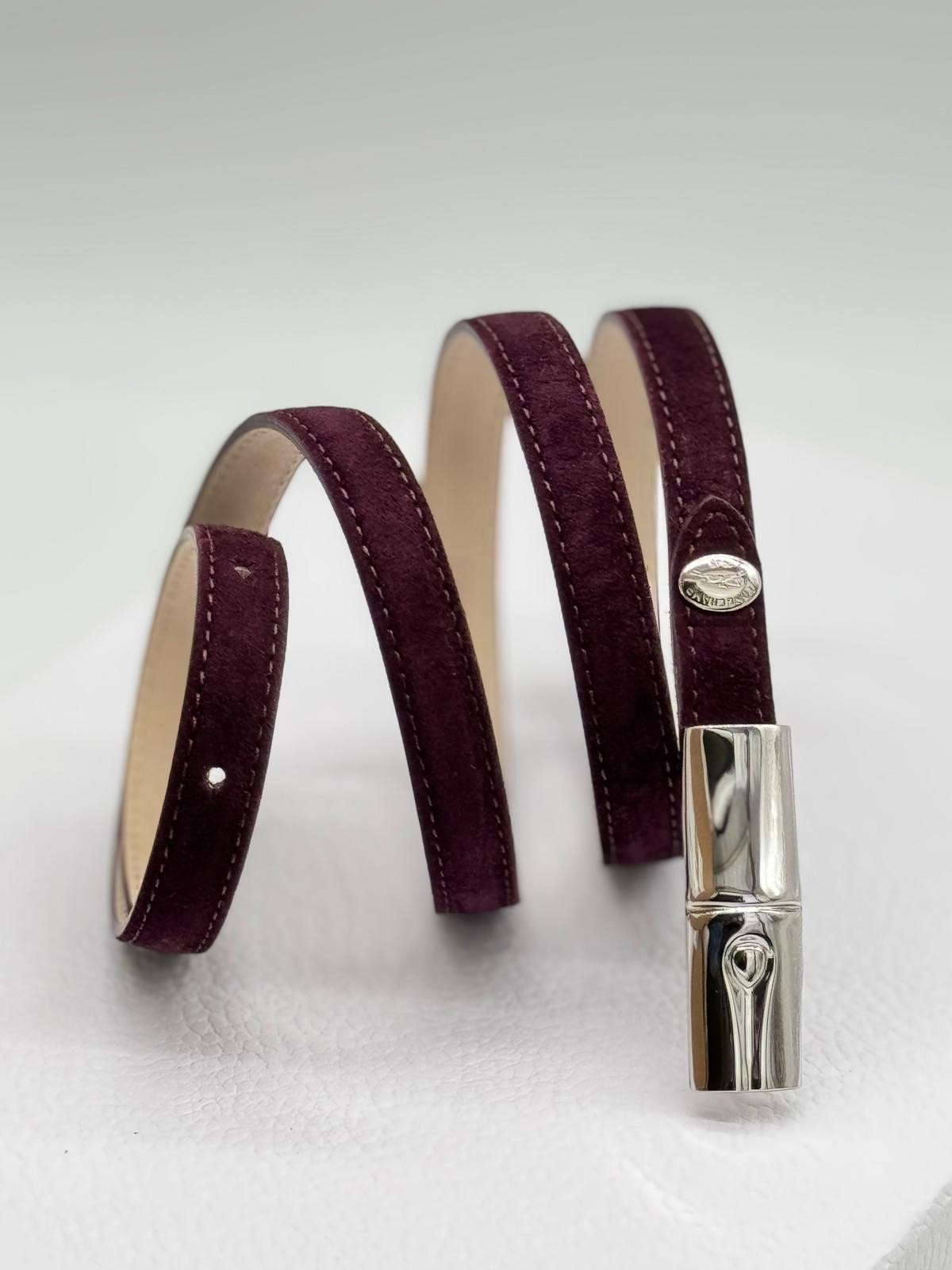 Longchamp Roseau Women's Belt - 40032HSD061 / Billberry Suede - 110 x 1.5 cm