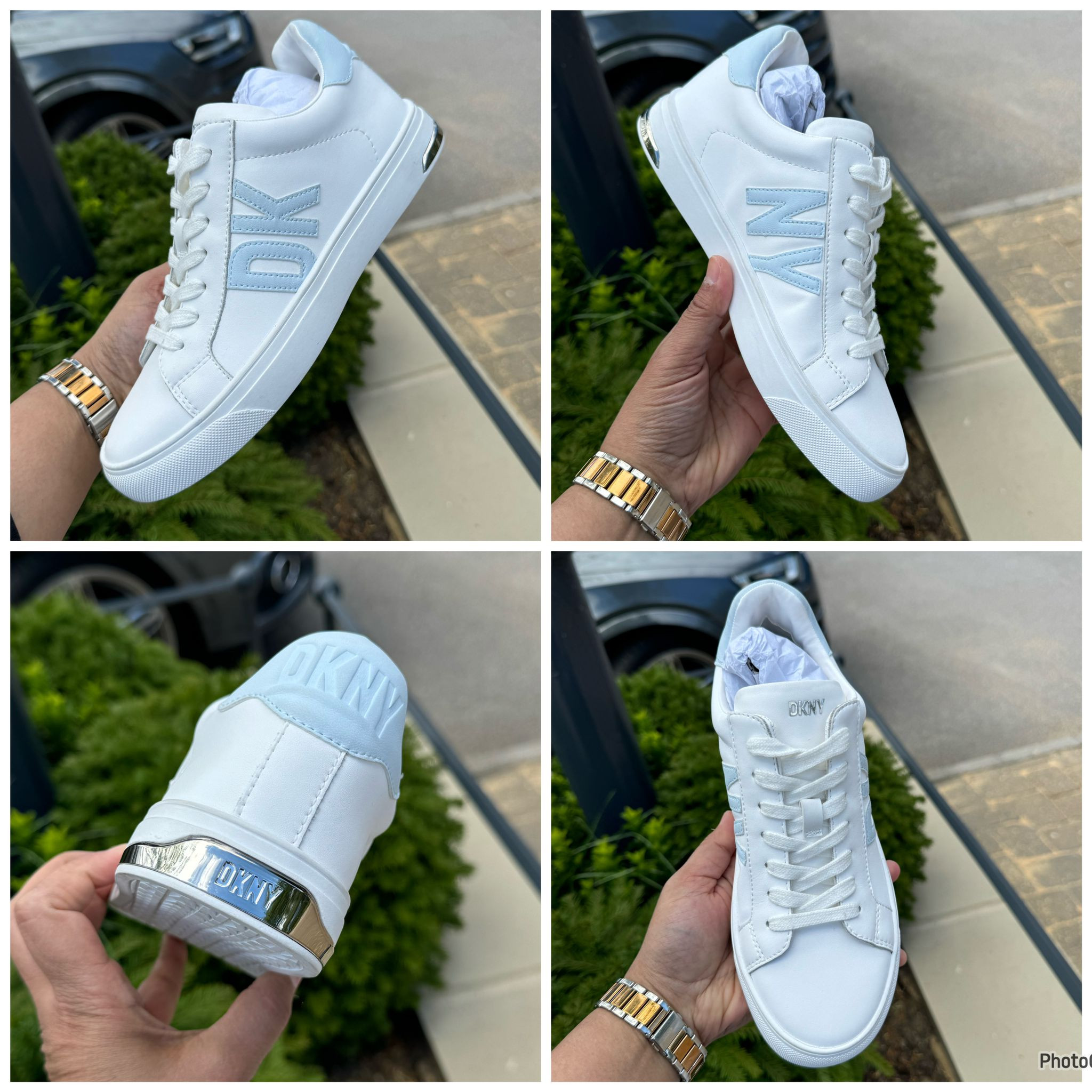 DKNY Lace Up Sneaker - Whi/Ice Blue - Abeni Size US 6/UK 3.5/EUR 36