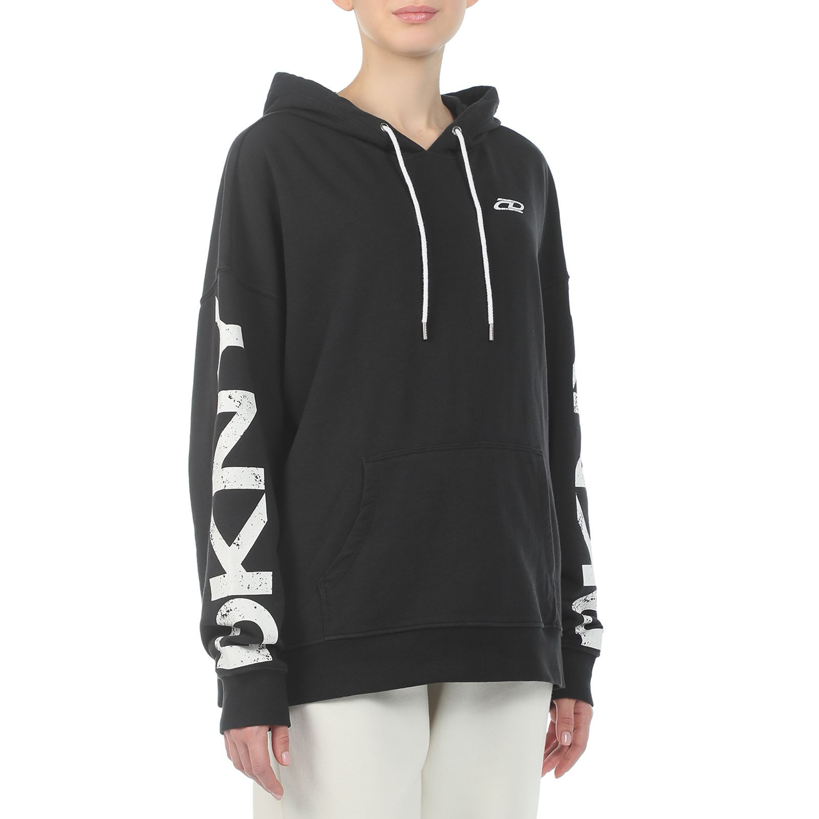 Dkny Pigment Dye Distressed Logo Hoodie Relaxed Fit - Black / DP1T8461 - Size S