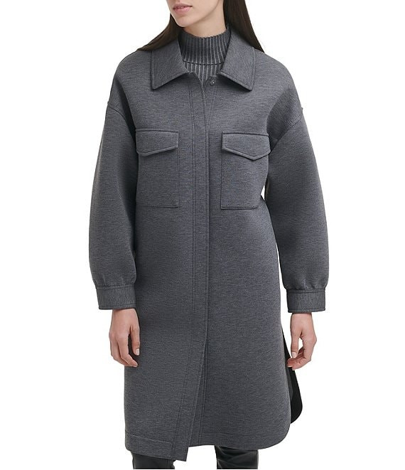 DKNY OVERSIZED FRONT BUTTON DUSTER JACKET - DARK GREY - S