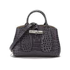 Longchamp Roseau Croco Crossbody - Gunmetal - Mini 10057HTS300