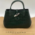 Longchamp Roseau Top Handle  Croco Crossbody - Green - Mini