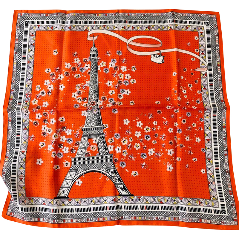 LONGCHAMP SILK SCARFT - ORANGE - 50 X 50 CM