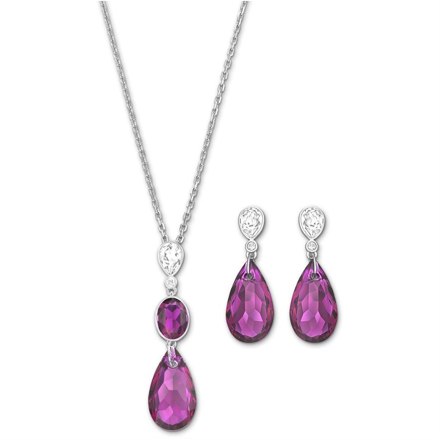 SWAROVSKI NECKLACE AND EARRING SET 5030392 - CRY/RUBY - 38/3 CM