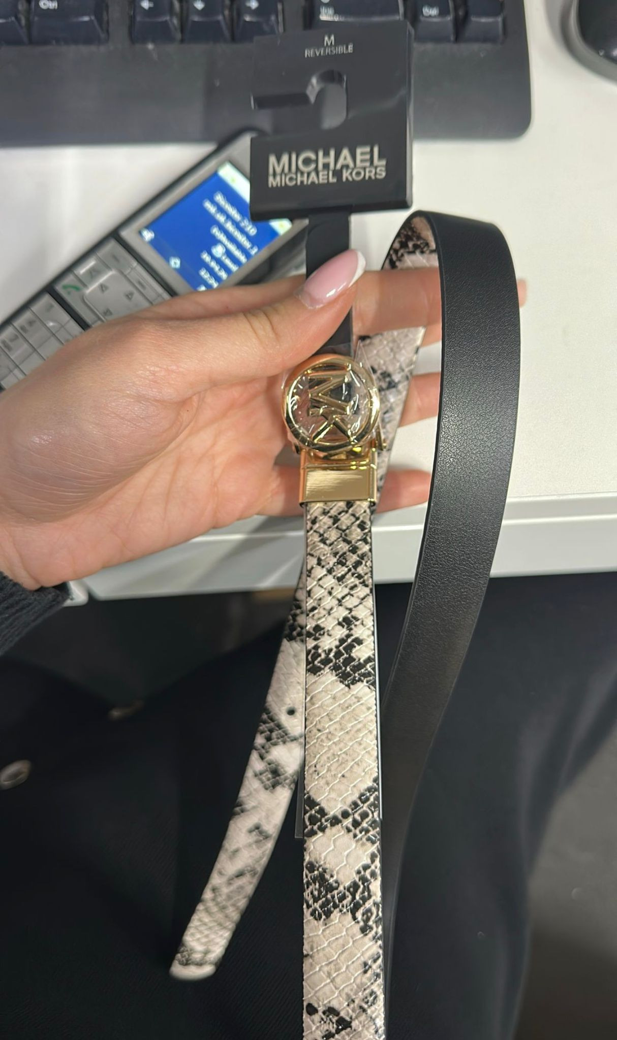 Michael Kors Jet Set Belt - Black/Natural - MKWB529270 / Size M / 98 CM