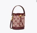 Tory Burch T Monogram Jacquard Bucket Bag - Claret / New Cream - One Size 86545