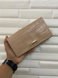 Longchamp Croco Long Wallet - Antique Pink - Beige