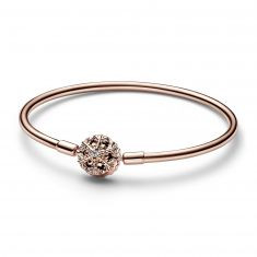 Pandora Moment Sparkling Snowflakes Clasp Bangle - Rose Gold - Size 19