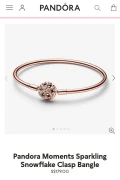 Pandora Moment Sparkling Snowflakes Clasp Bangle - Rose Gold - Size 19