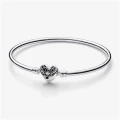 Pandora Bangle - Heart clasp and clear cubic 592590C01 - Size 19