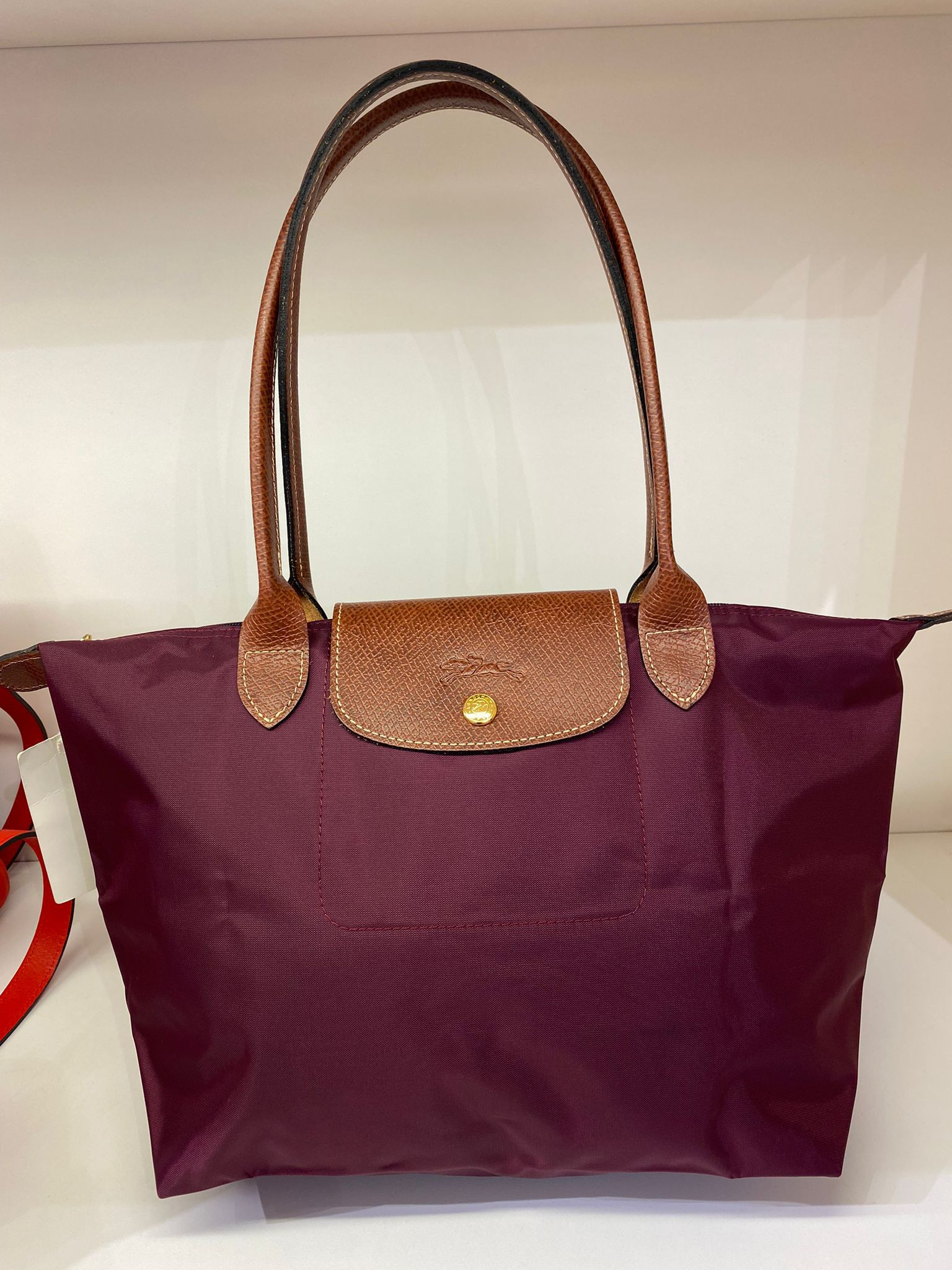 Longchamp Li Pliage Classic - Plum - L26050890BP09 / Medium Long Handle