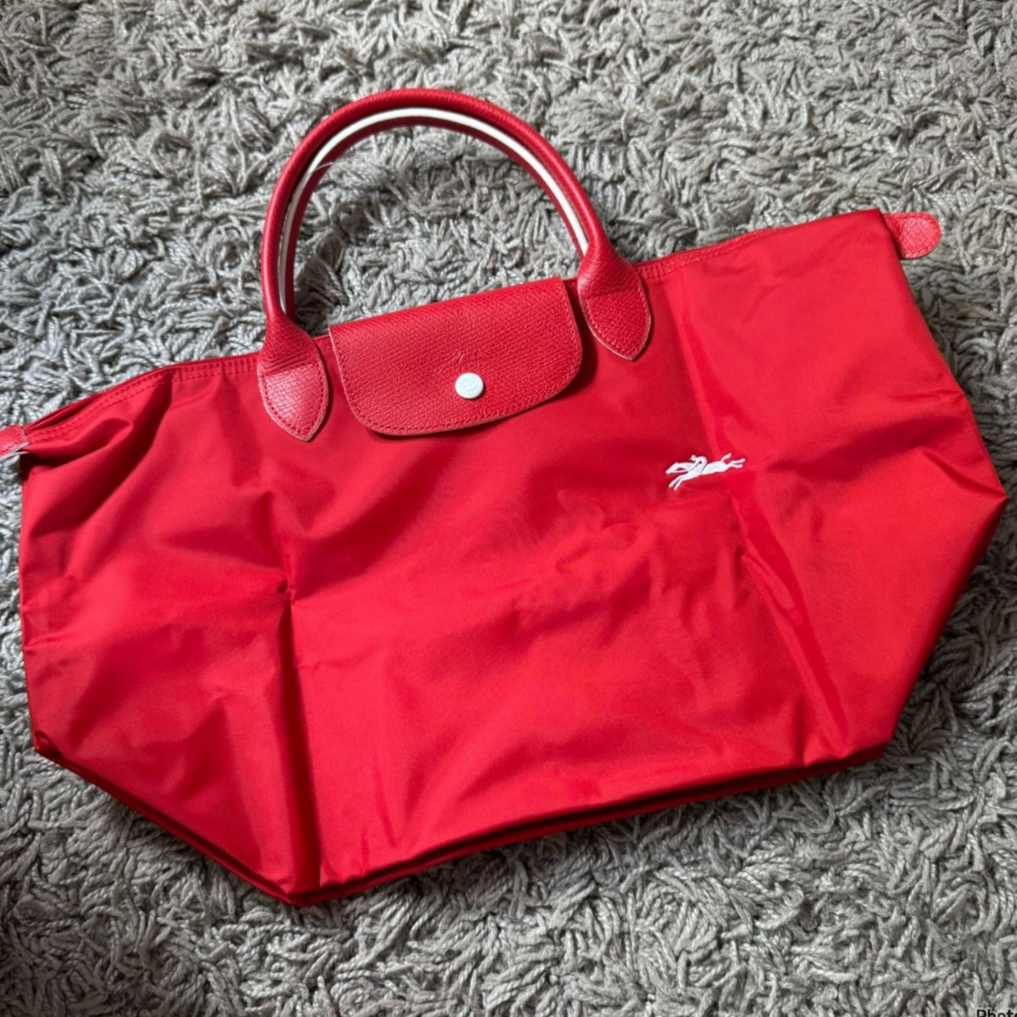 Longchamp Li Pliage Club - Vermilion - Medium Short Handle