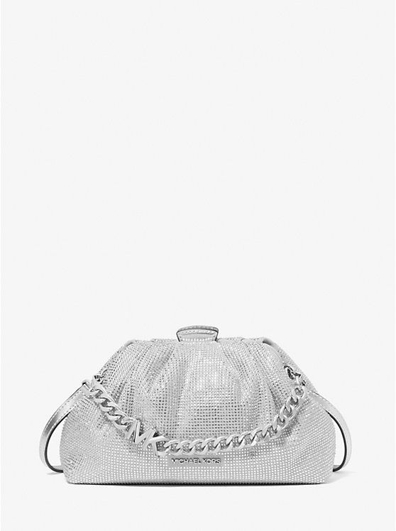 Michael Kors Nola Crystal Embellished Metallic Crossbody Bag - 35F4S7NC1S / Silver - 25 x 15 x 5 cm
