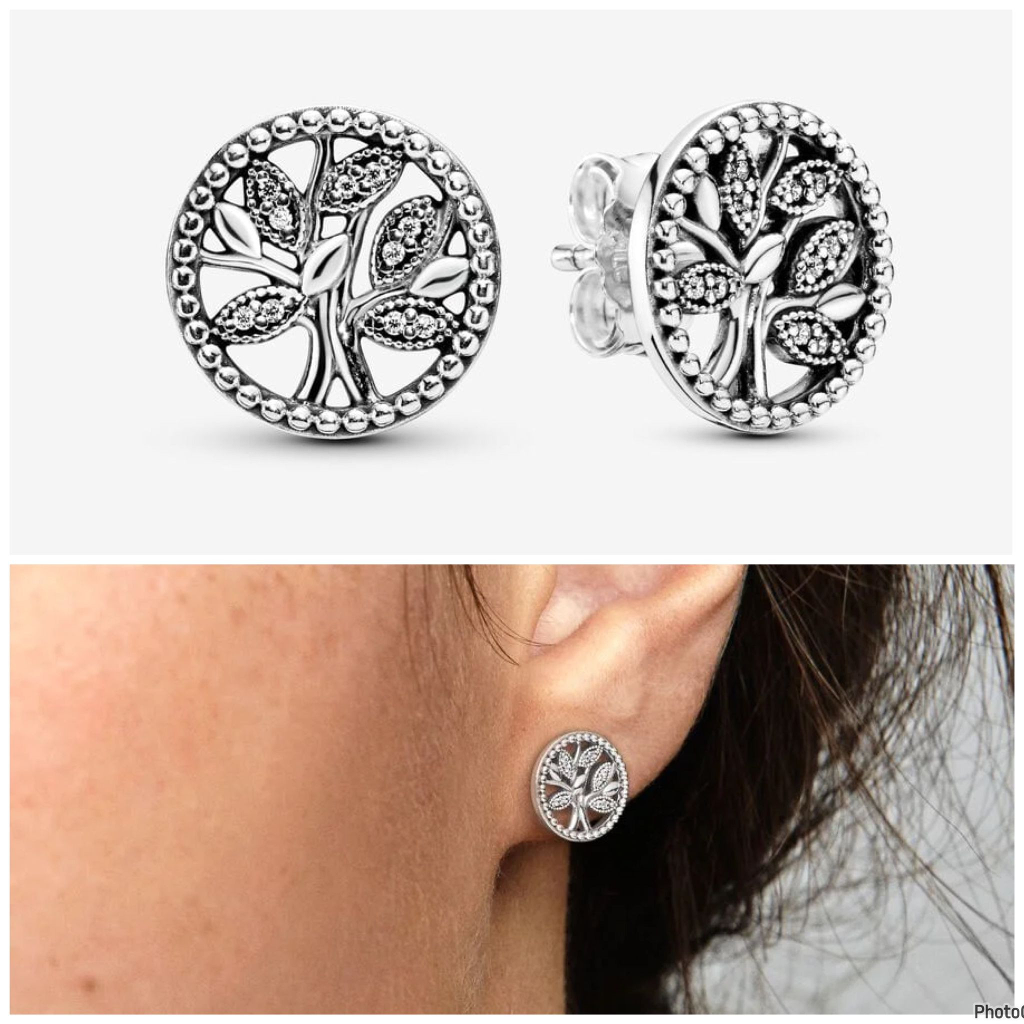 Pandora Earring - Sparkling Family Tree Stud - One Size